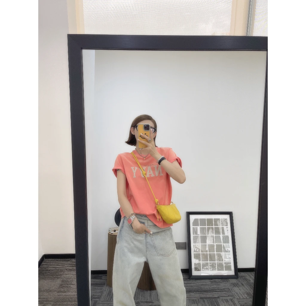 AMYLIANG｜【一件钟情】新款纯棉美式字母印花水洗短袖T恤YR1DX0237