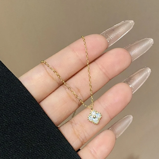 坠链均925银合成锆石 小众轻奢高级感重工锁骨项链A3456