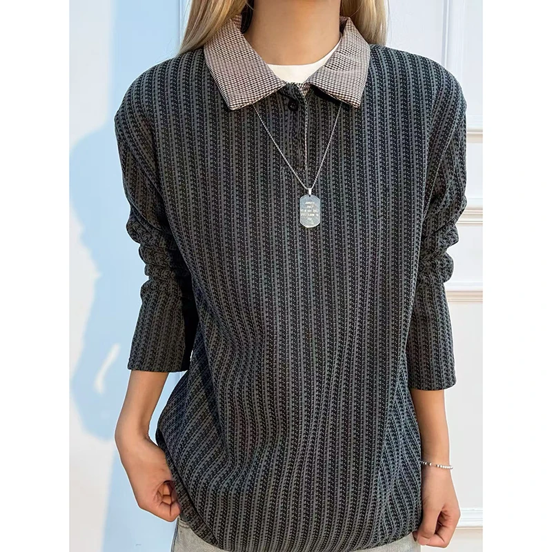 雪尼尔提花加绒卫衣男款秋冬季高级感小香风长袖千鸟格打底衫T恤