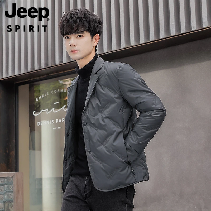 JEEPSPIRIT男士短款羽绒服2025新款潮牌保暖冬季西装领商务外套衣