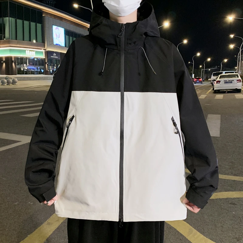 2025年春秋拼色户外情侣连帽夹克男女同款登山外套