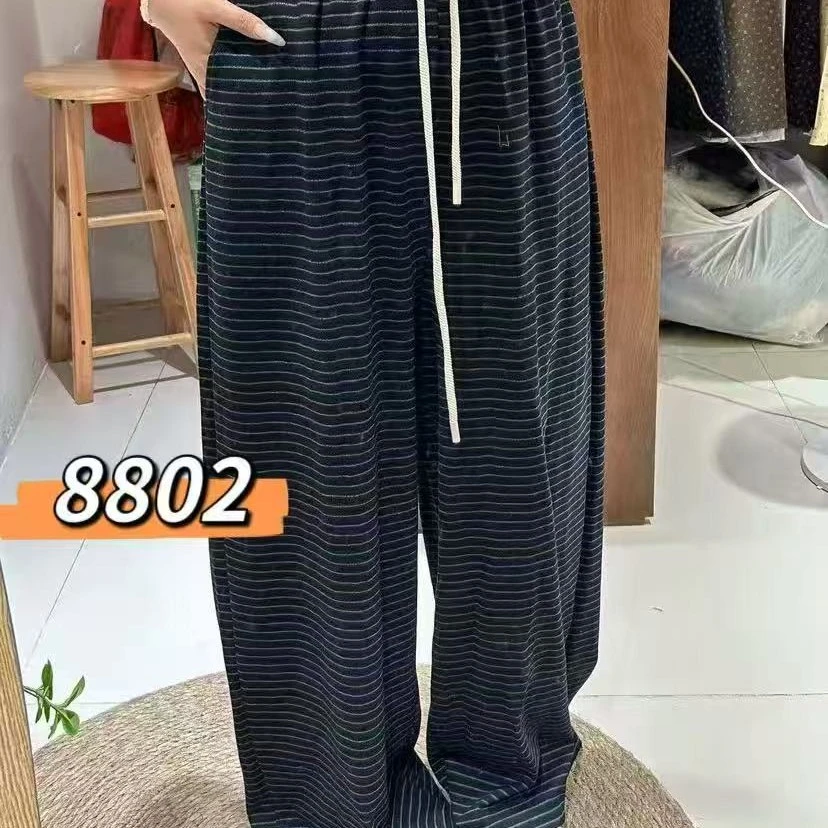 义乌～秋冬款复合汗布松紧腰条纹糯米裤8802带口袋裤长100公分左右