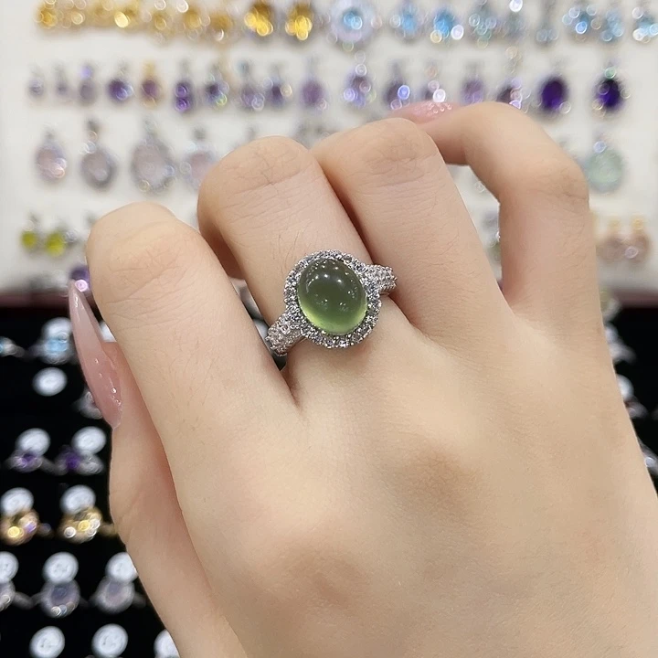 花***$岫玉银S925镶嵌戒指