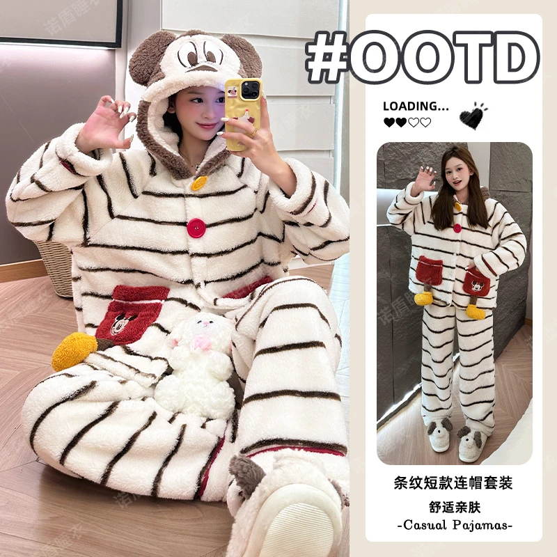 珊瑚绒2025年新款冬季睡衣女加绒加厚保暖高颜值可外穿家居服套装