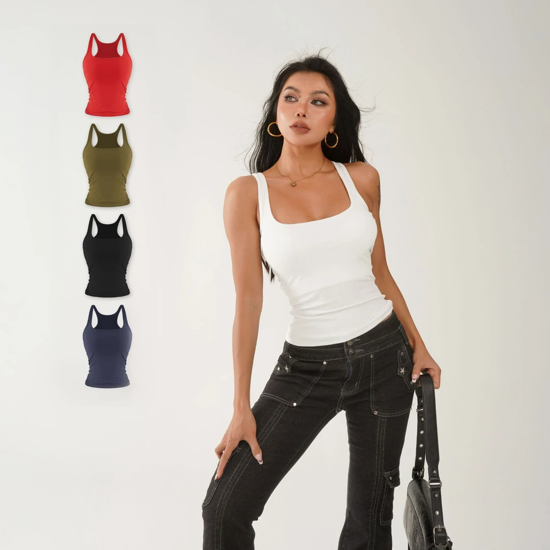 【蜜蜜家】独特别致无袖方领带胸垫工字背心吊带 WD/170