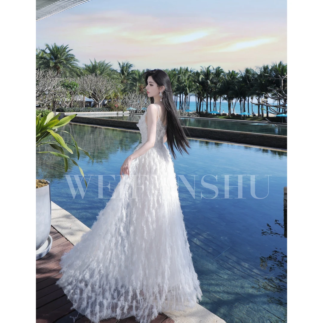WEIFANSHU/魏凡舒【天鹅湖】春夏新款重工蕾丝仙气优雅吊带连衣裙