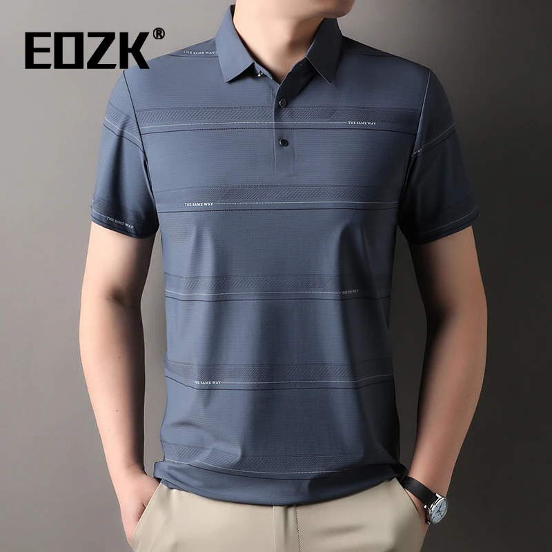 Eozk夏季商务休闲男士翻领冰丝短袖t恤中年polo衫宽松半袖爸爸装
