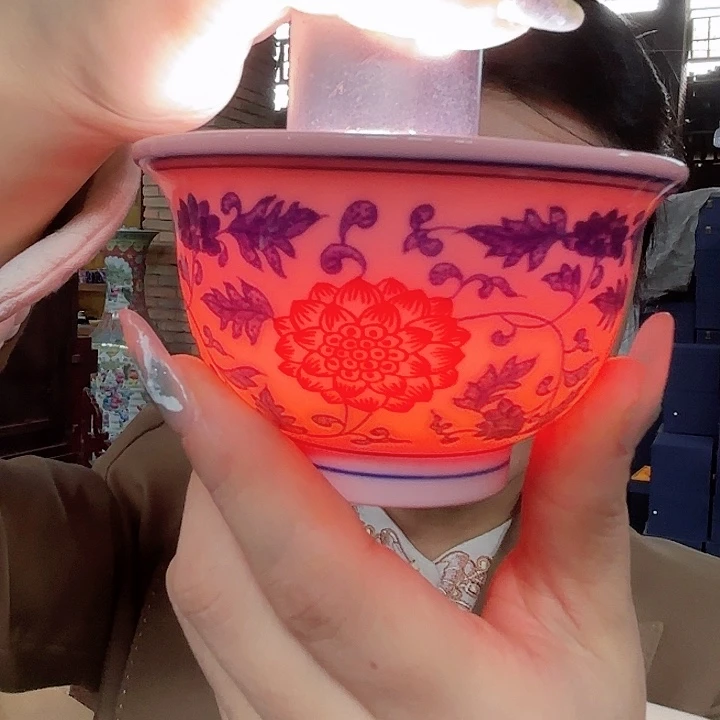 摆件陶景德镇高温陶瓷红希希压手杯看画片