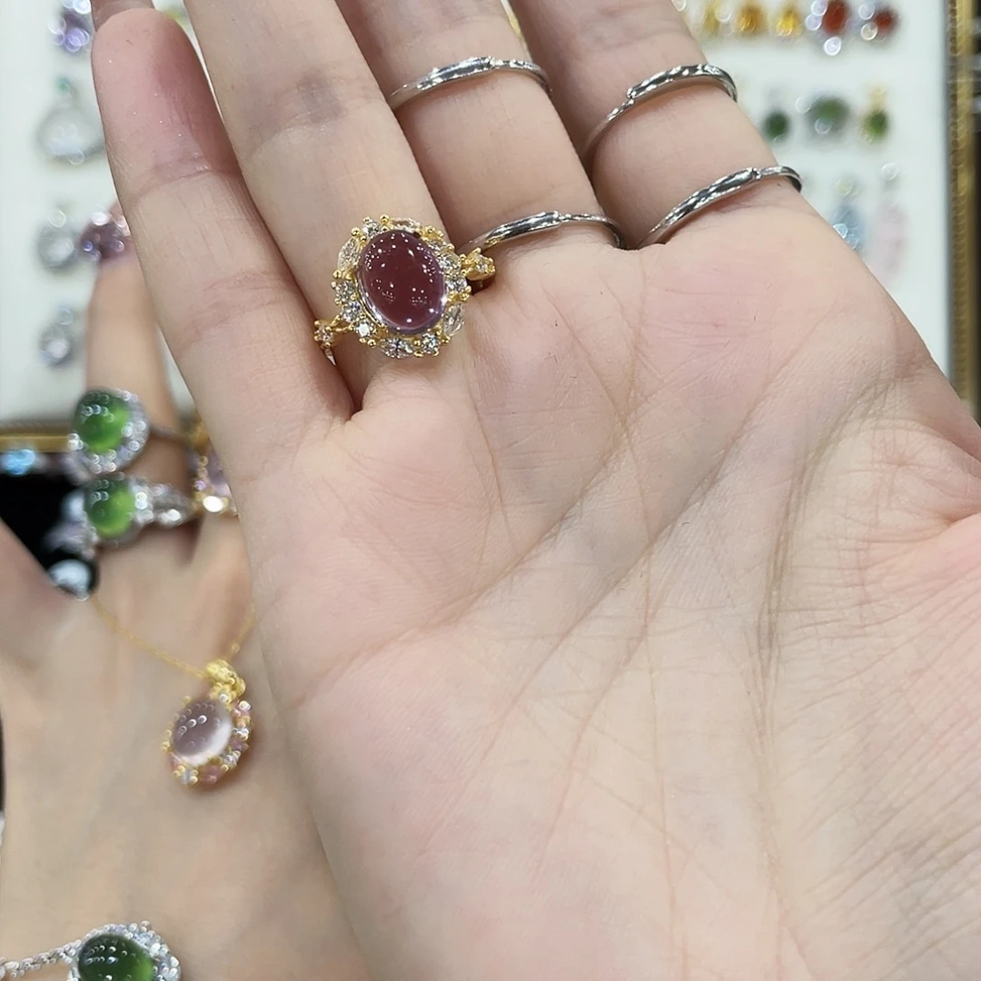 爱***猫戒指紫晶银S925镶嵌