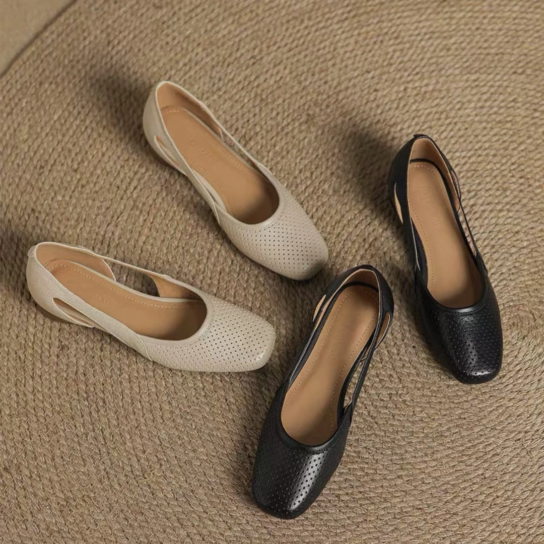 【品牌力荐】2025夏季新款镂空女鞋法式优雅方头软底软面凉鞋6122