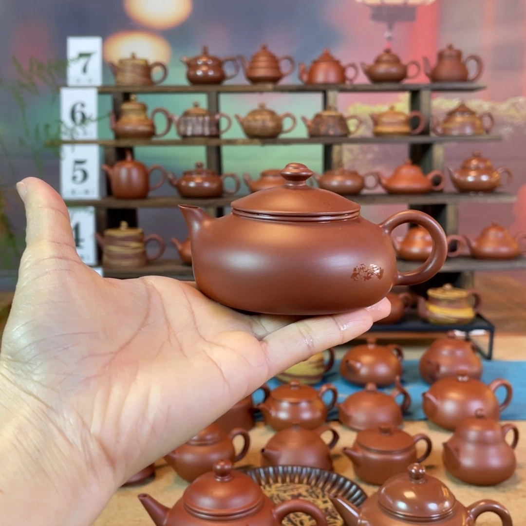 茶壶紫砂太*.潮州手工手拉朱泥寒江壶