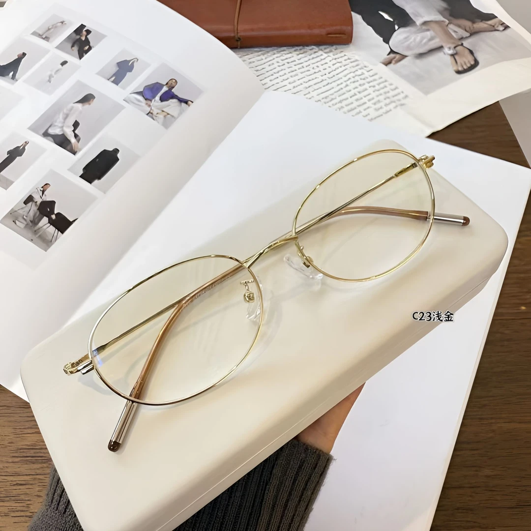 金丝椭圆框眼镜ins女素颜显白超轻近视可配度数