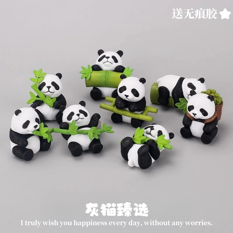 迷你仿真可爱熊猫竹子微景观动物公仔模型车载内饰治愈玩具小摆件