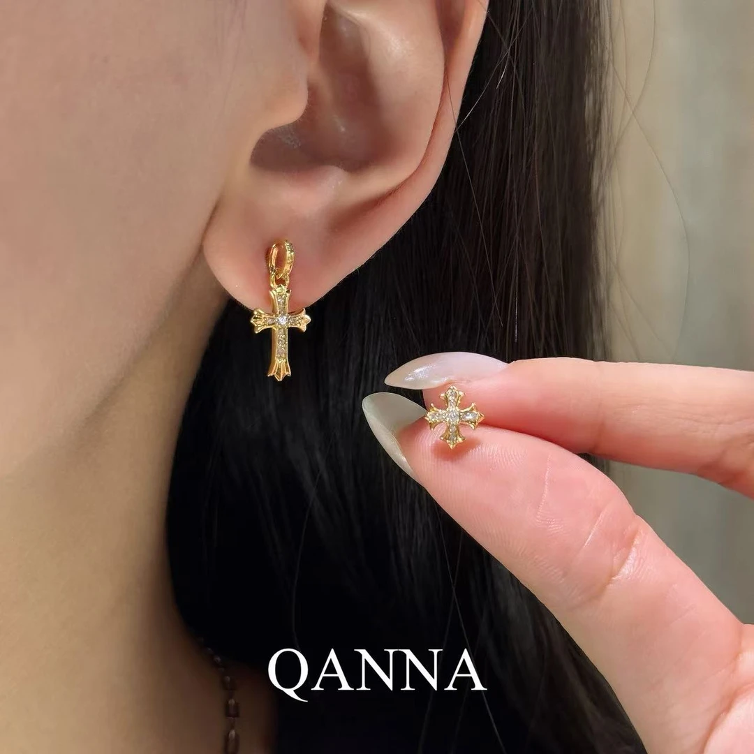 QANNA【AB款十字架】【潮流时尚款】欧美风个性情侣同款钻石耳钉AY