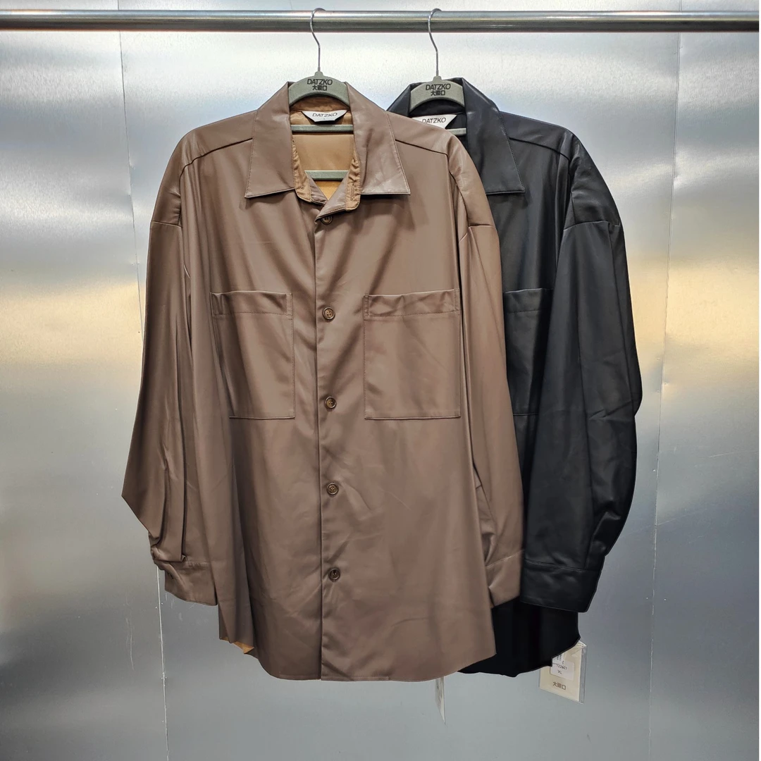 B02-122607-DAT秋冬款（薄绒）美式复古美拉德长袖潮流宽松皮衣衬衫