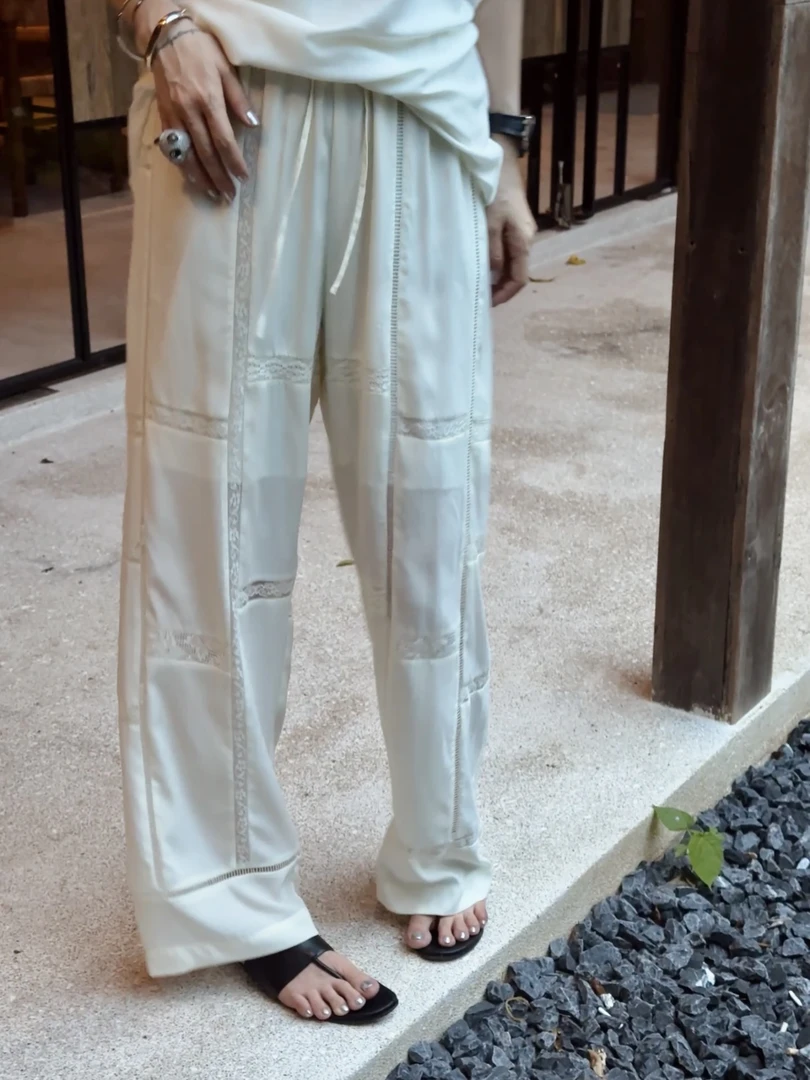 【DYMMXYMM】-早春极简风高级感白色镂空桑蚕丝长裤-5SS6043
