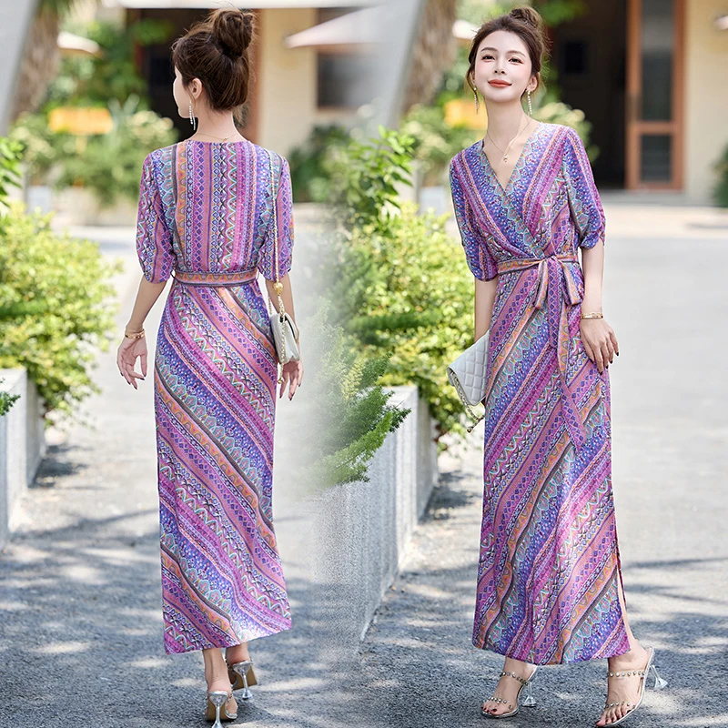 法式连衣裙女夏季高级感超好看复古印花气质优雅显瘦修身包臀长裙