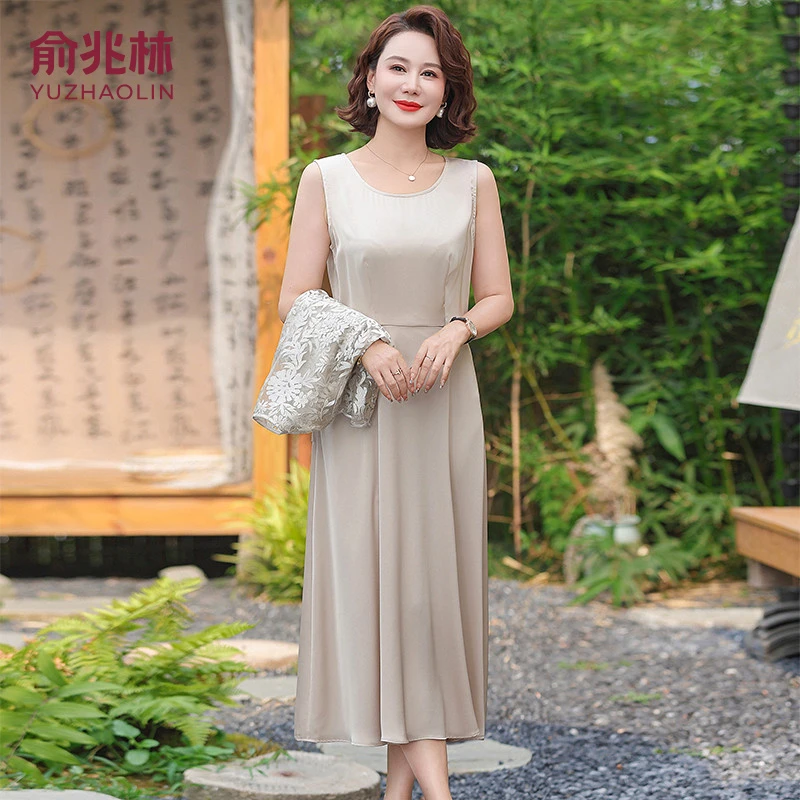 俞兆林新中式妈妈夏装短袖雪纺连衣裙2025新款中老年女夏季气质国