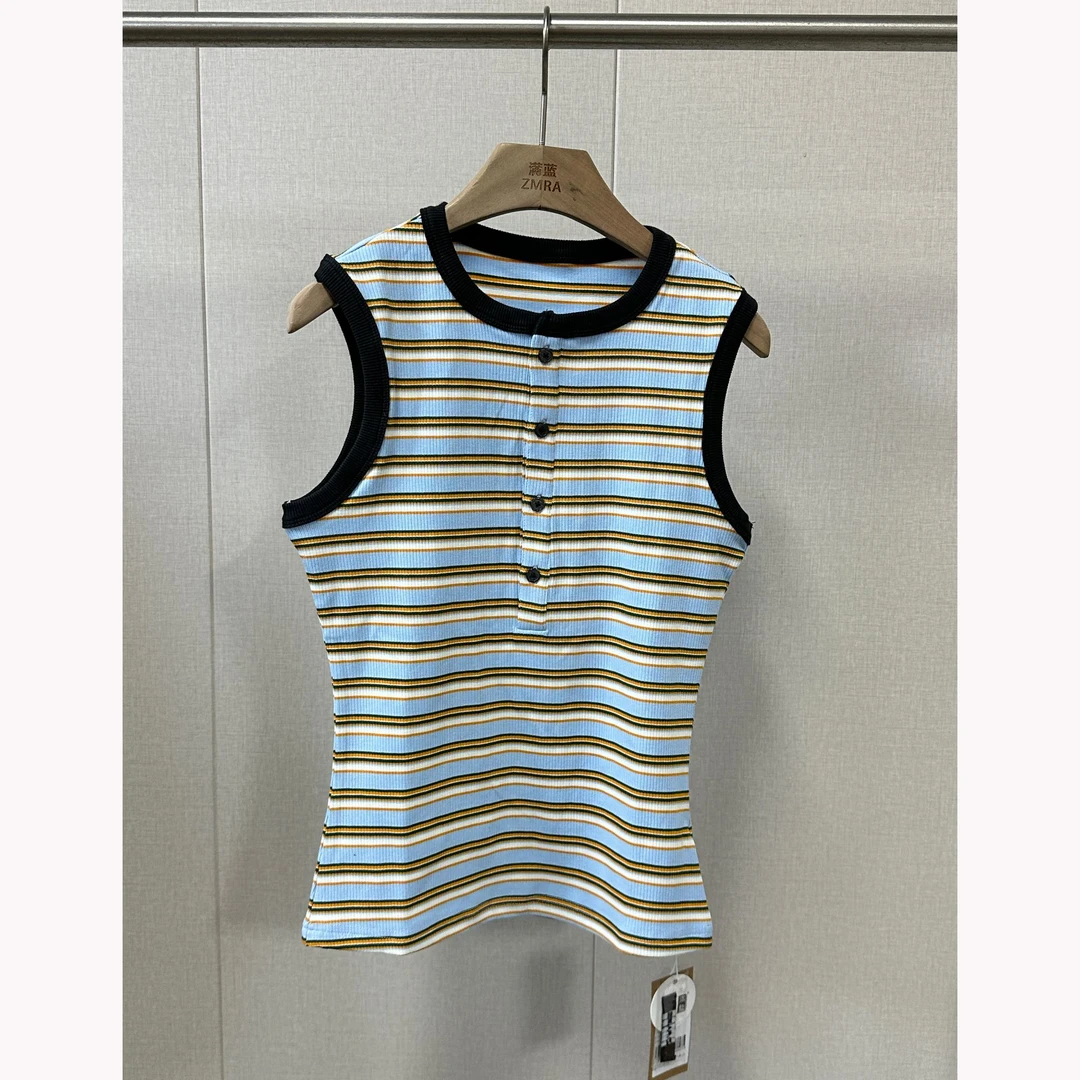 ZR121新款条纹半开领韩版百搭背心