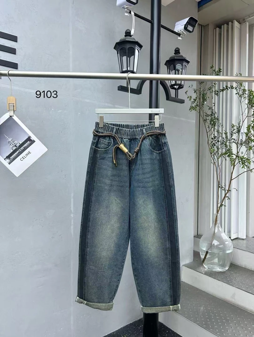 UUS高品！男女同款春季软牛仔长裤.版型挺括直筒抽绳松紧Z-9103