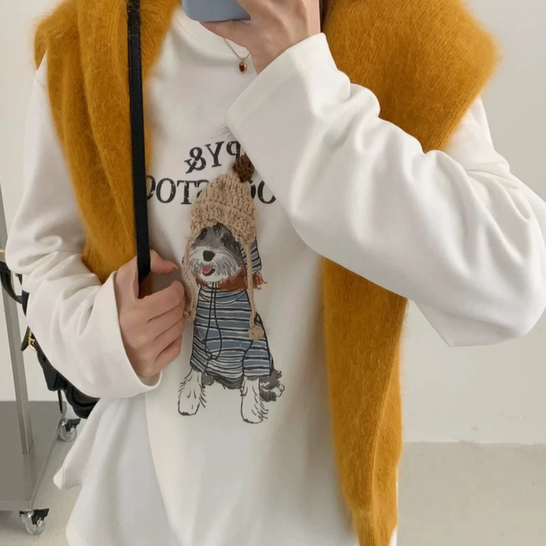 【帽子狗】双面德绒无感印花长袖打底11292