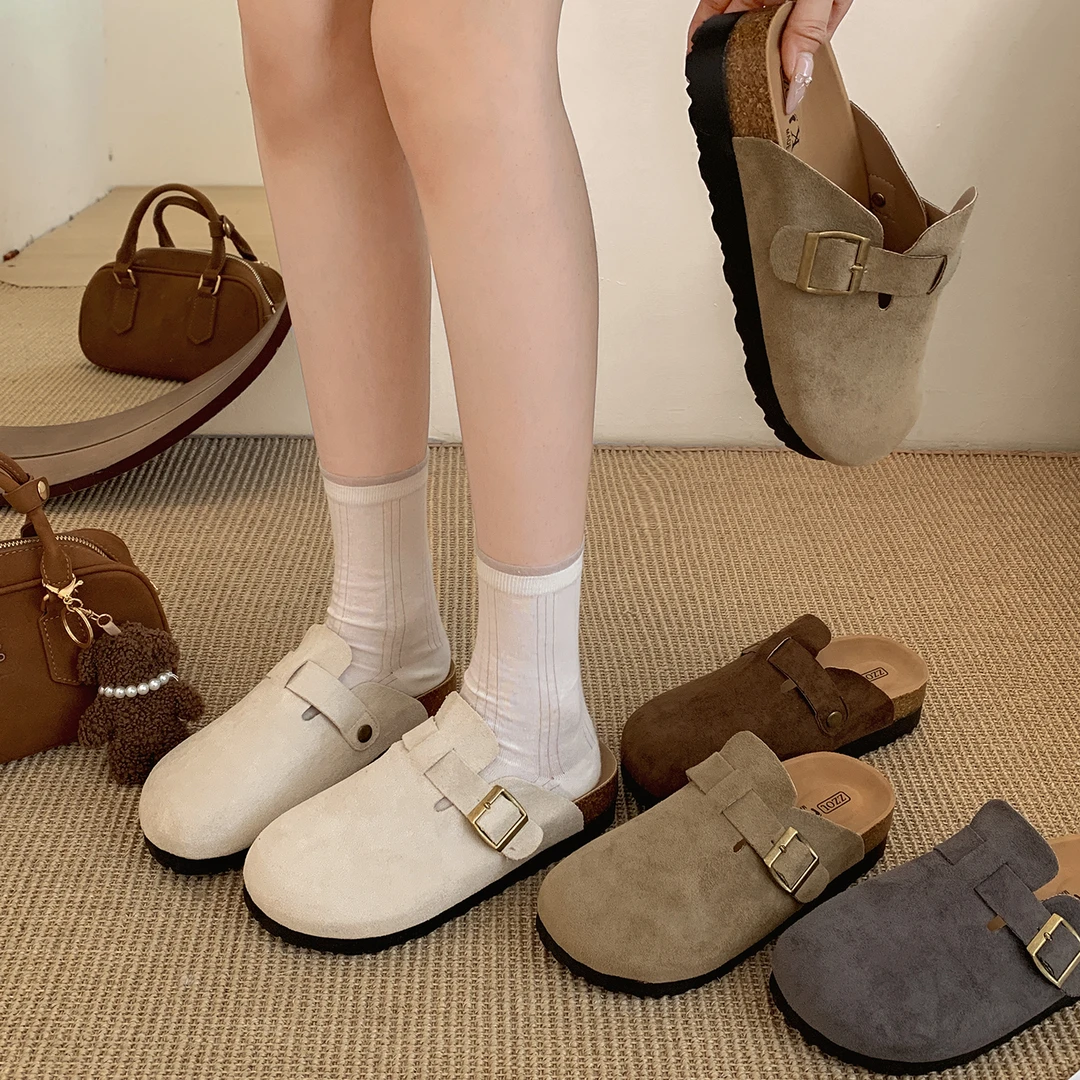 复古白色法式厚底包头拖鞋女秋外穿2025新款配裙子防滑勃肯半拖鞋