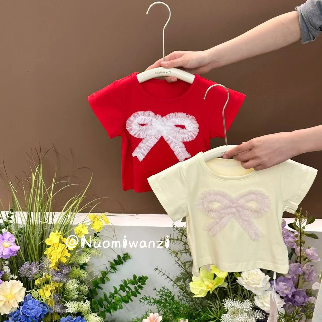 FX-1182-儿童时尚洋气百搭点点纱蝴蝶结T恤（夏款）