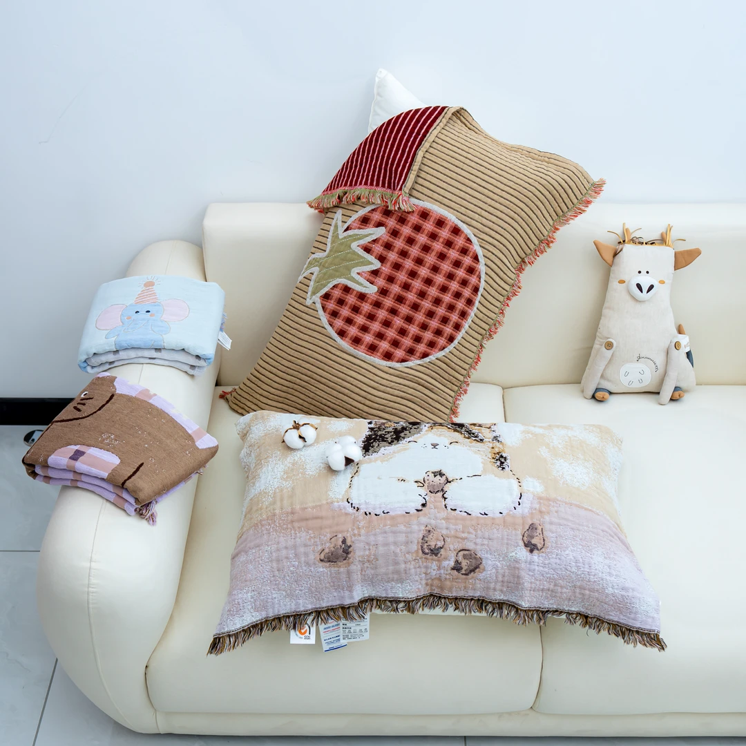 【京かわ会社】纯棉流苏枕巾一对装 流苏西红柿