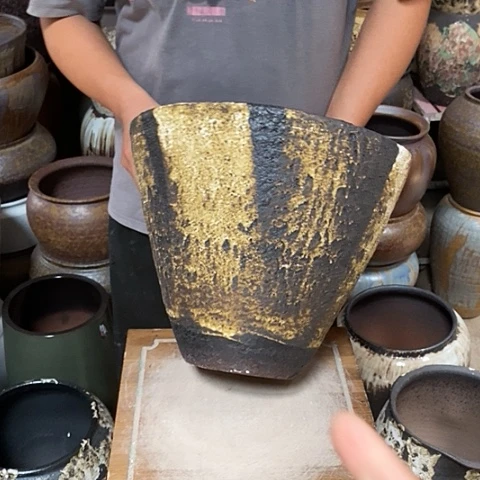 紫砂花盆口34高度28黑姹
