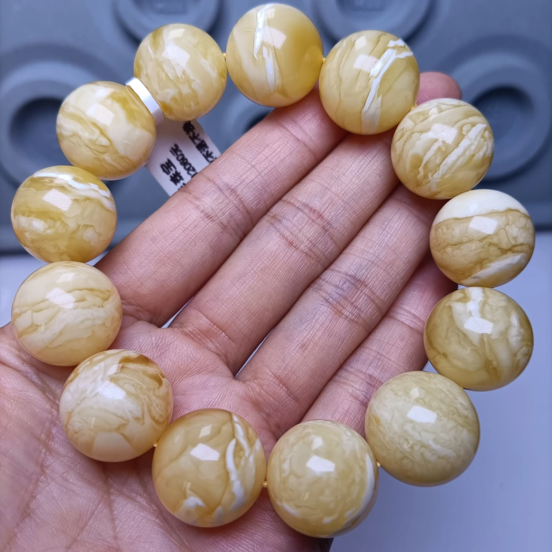 天然蜜蜡圆珠大手串~俄料瓷白虎皮妖花高货品质~18+珠径~4893