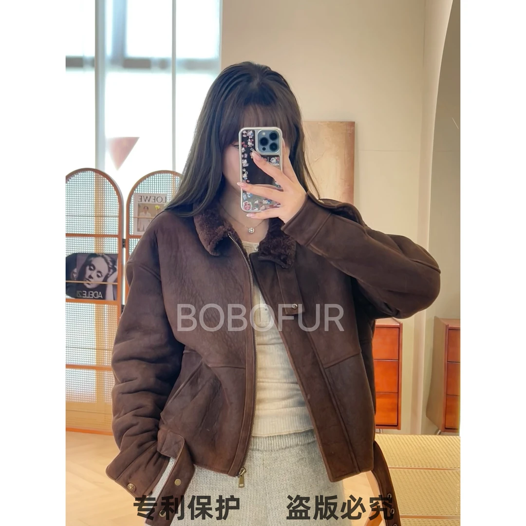 【秋冬新品】巴家风荔纹复古磨面美丽奴皮毛一体女款皮草外套2568