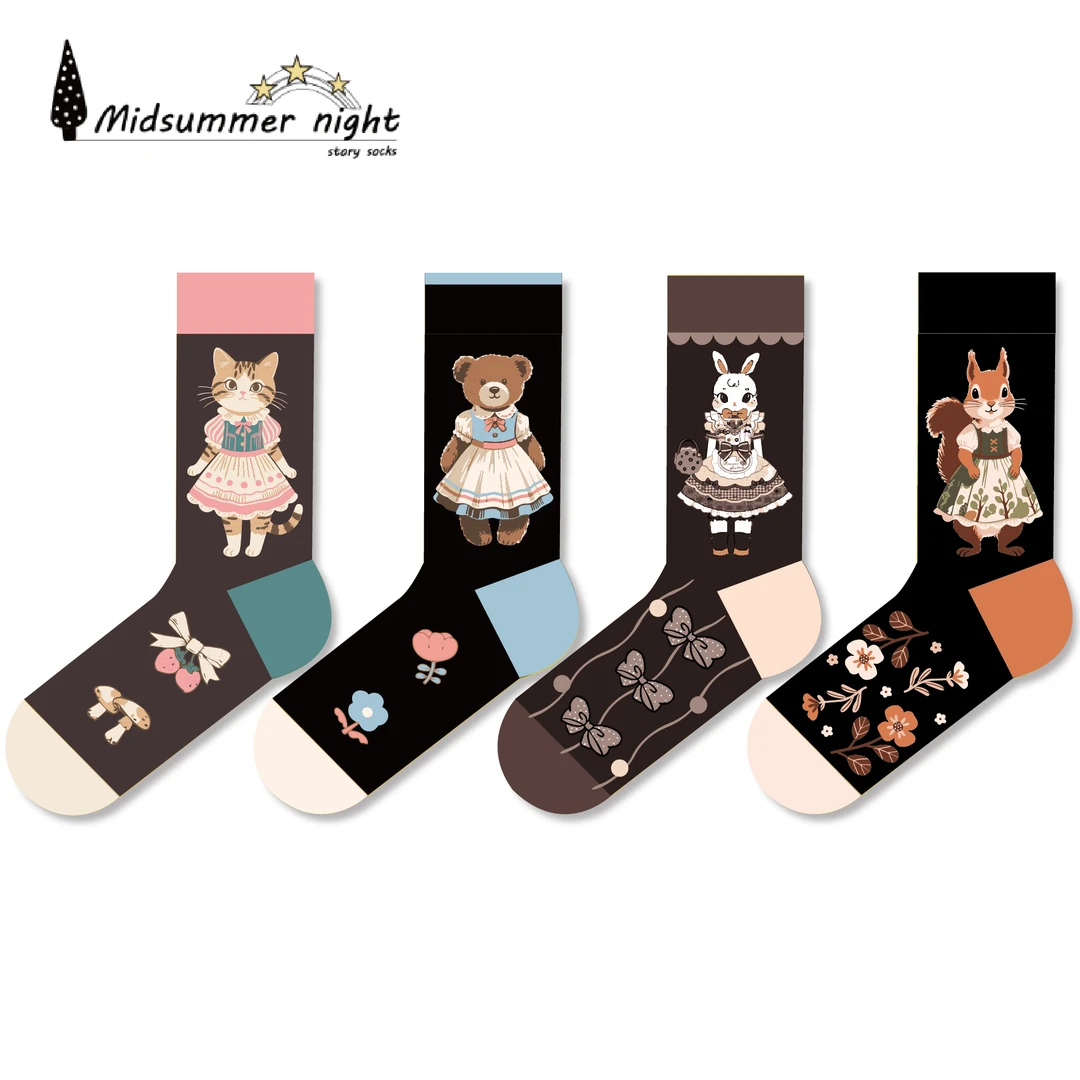 四双Midsummernight薄面韩系百搭棉袜可爱小动物系列272
