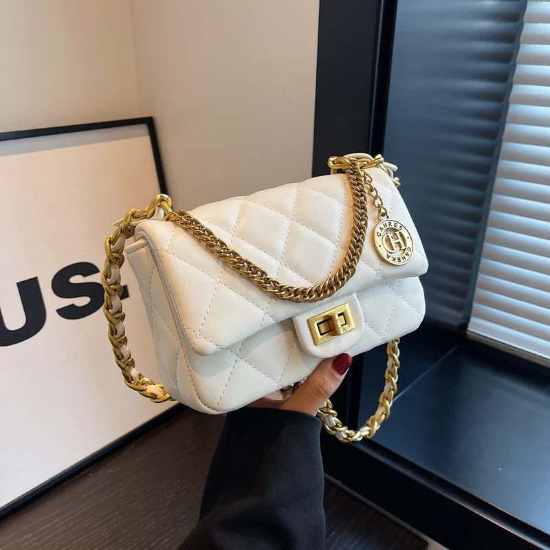 2025春夏新款小香风菱格绣线包包高级质感单肩斜挎包白色