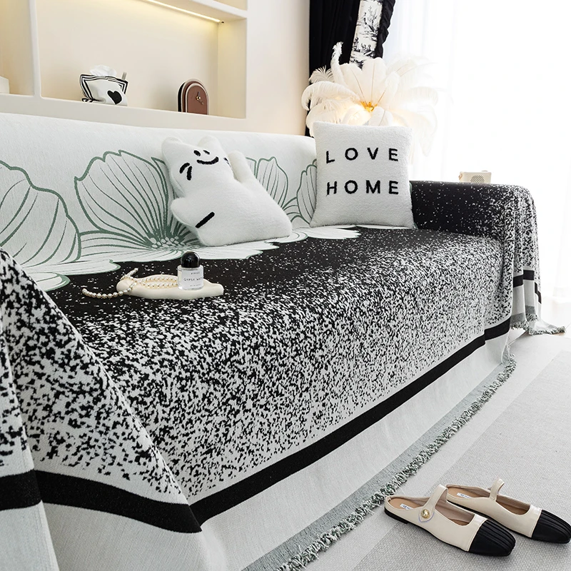 设计师款水墨画时尚田园沙发套四季通用加厚防滑沙发盖布全盖式垫