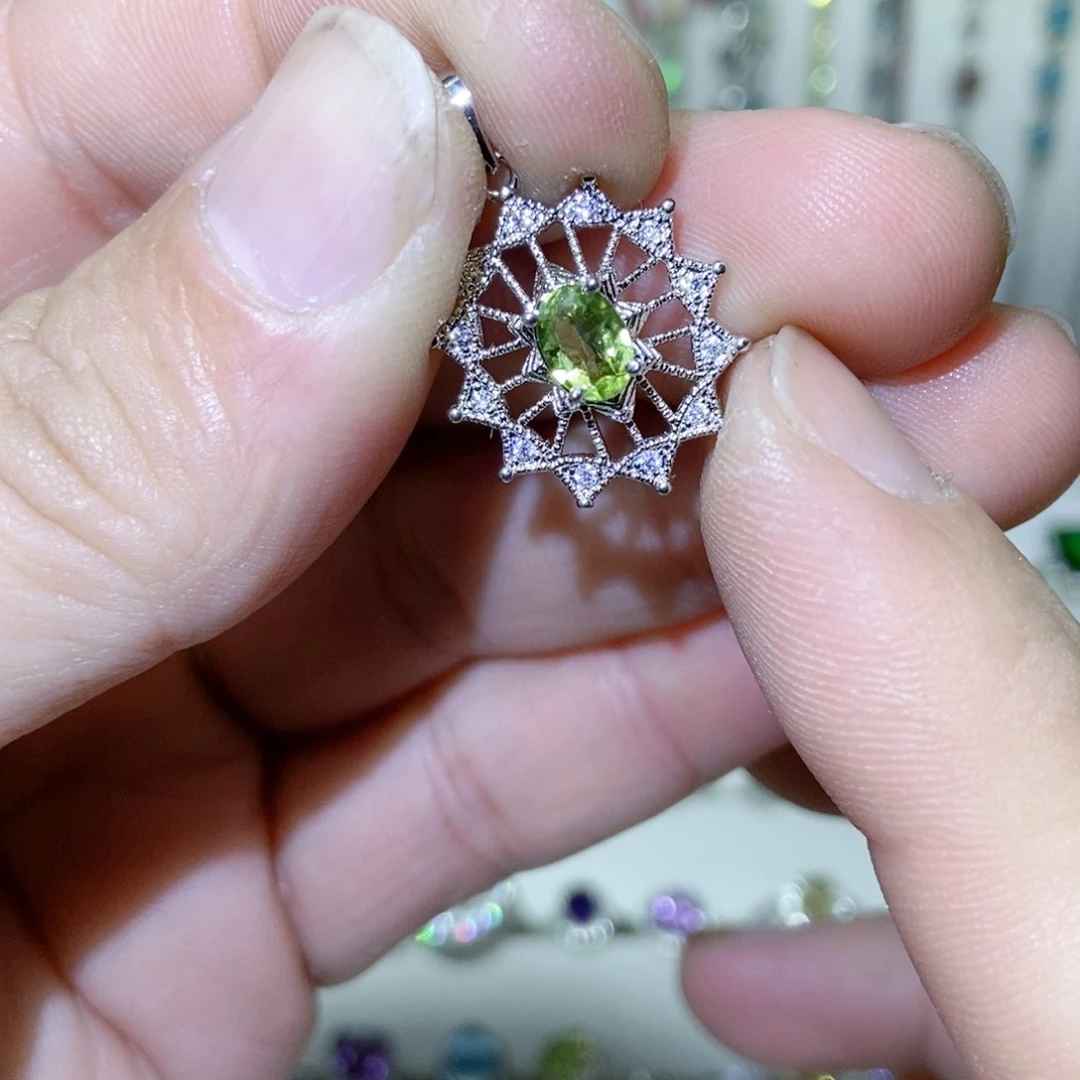 绿水晶戒指银S925镶嵌