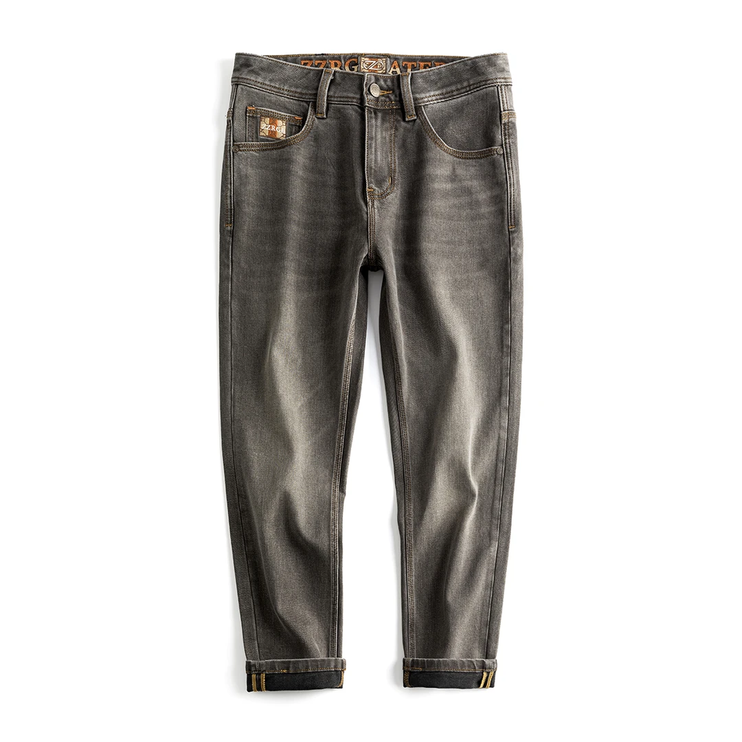 秋冬咖啡色牛仔裤男士九分裤修身锥形弹性柔软莱赛尔2个裤长选择