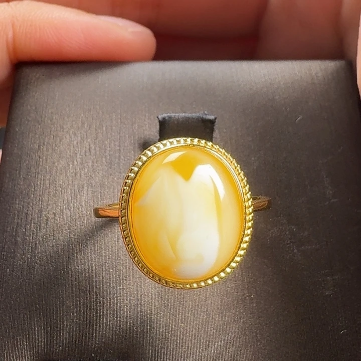 蜜蜡银S925镶嵌戒指戒指