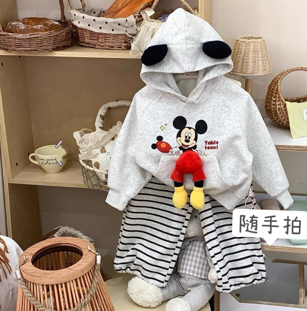 2025秋款女男女通用卡通立体条纹套装小童卫衣卡通套装