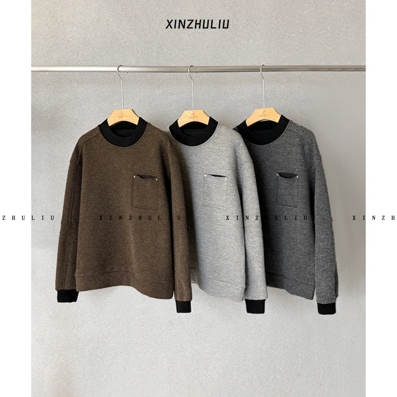 【冬季绵羊毛加绒加厚时尚拼色设计圆领卫衣】保暖百搭圆领卫衣5210