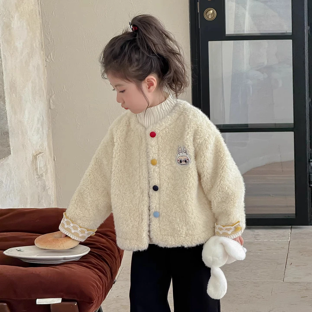 女童外套秋冬款2025新款洋气女宝宝冬季拉布布儿童秋装羊羔毛毛衣