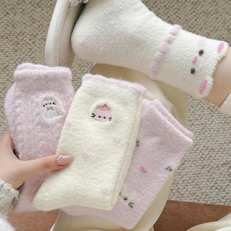 女童袜子秋冬款堆堆袜粉色卡通可爱加绒加厚保暖厚袜子中筒长袜子