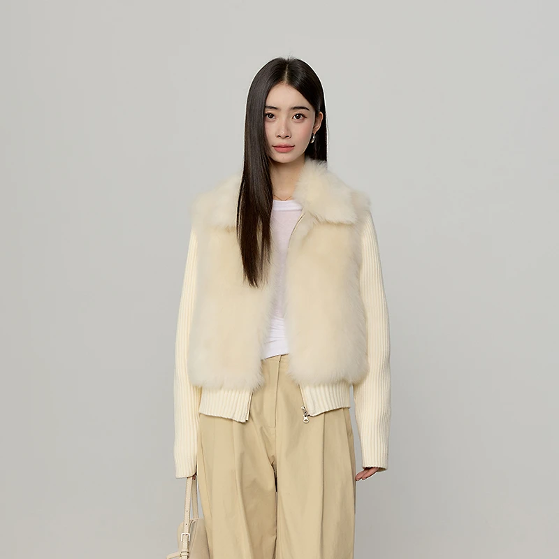 国王托卡 进口托卡羊皮毛一体外套女短款针织外套袖子可脱卸25282