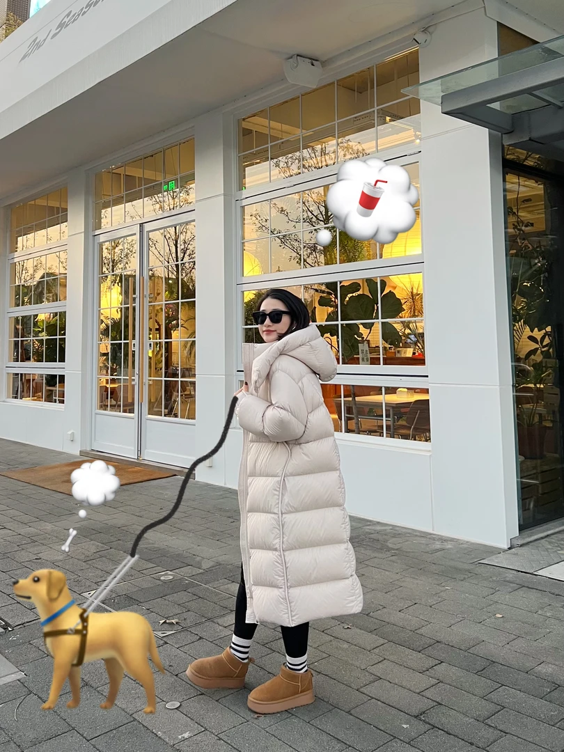 周姐 新泡芙90白鹅绒女长款连帽加厚保暖羽绒服16F608