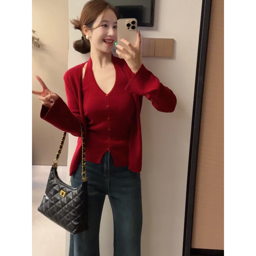 【美到失语】气质挂脖吊带+开衫通勤两件套秋季显瘦质感针织衫