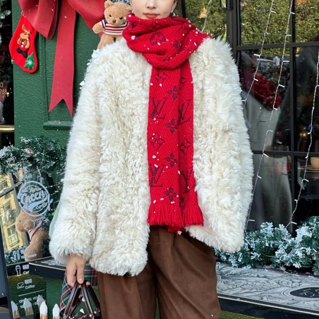 99新 LouisVuitton/路易威登 001179 Logomania羊毛 绒线围巾红色