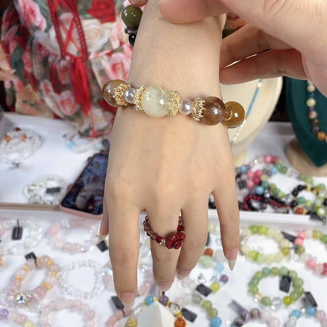 水晶手链银S925镀金镶嵌