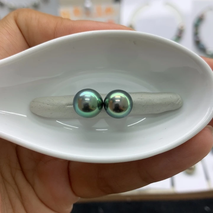 海水珍珠裸珠蓝绿镜面光对珠可做素钉