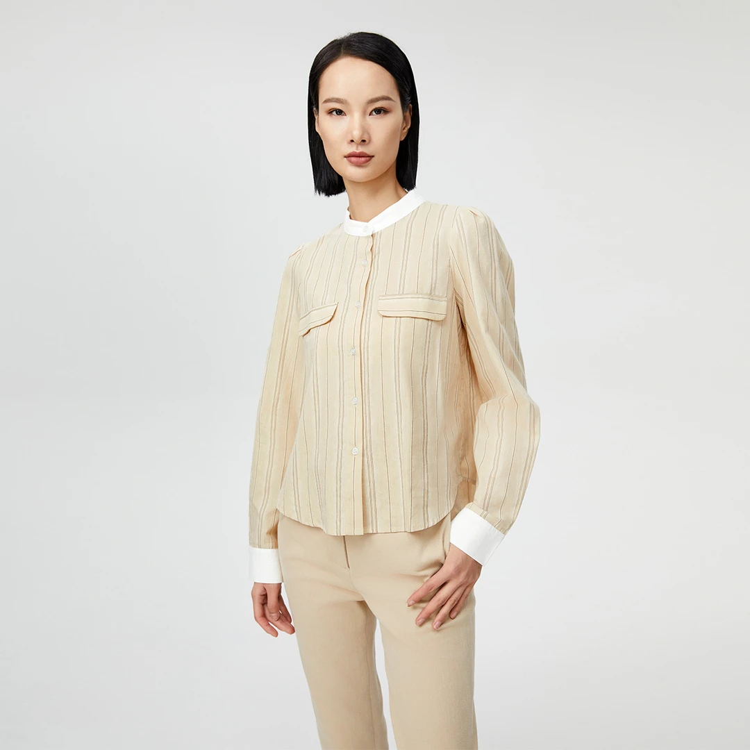 希腊少女条纹衬衫 长袖时尚休闲衬衣王璇原创设计