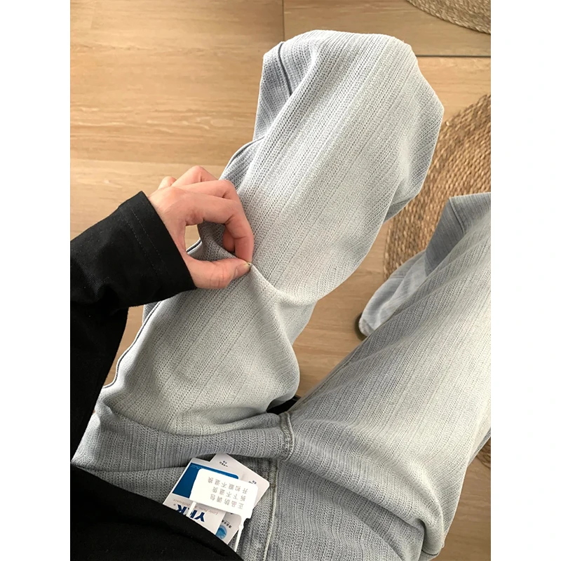 纹理设计时尚阔腿牛仔裤女2025夏季新款窄版高腰宽松显瘦垂感裤子