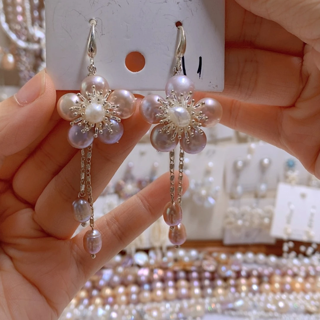 银S925镶嵌淡水珍珠耳饰